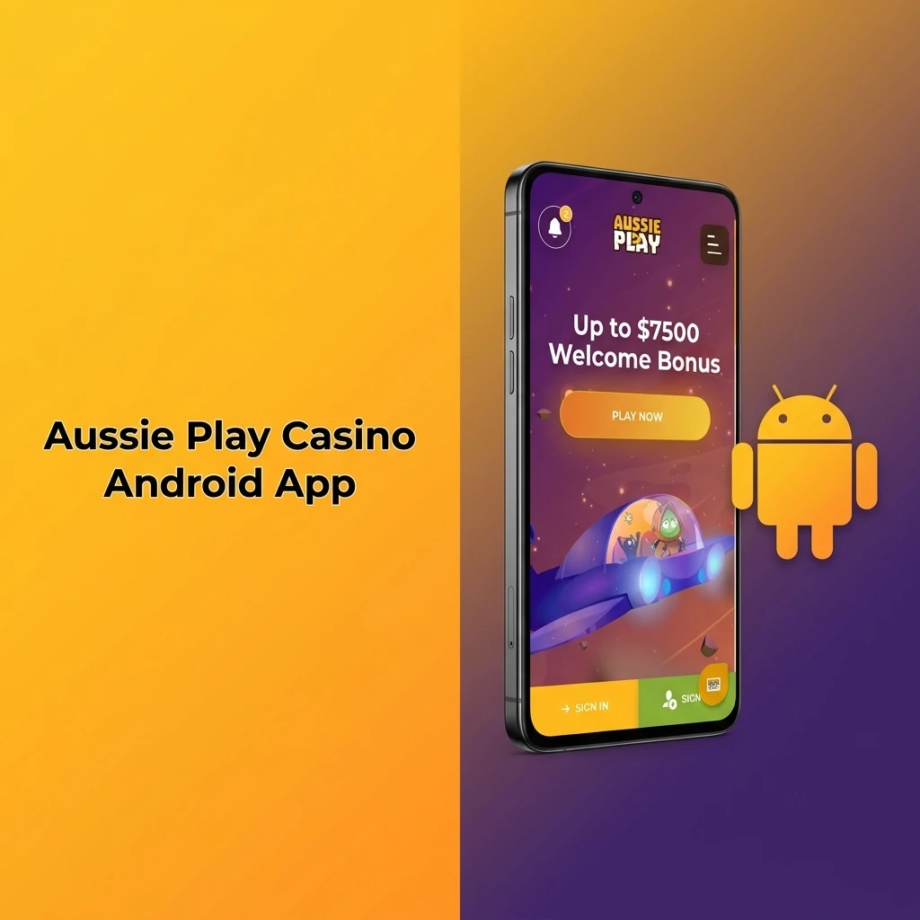 Aussie Play Casino Android app interface showing mobile betting and casino games available for free download