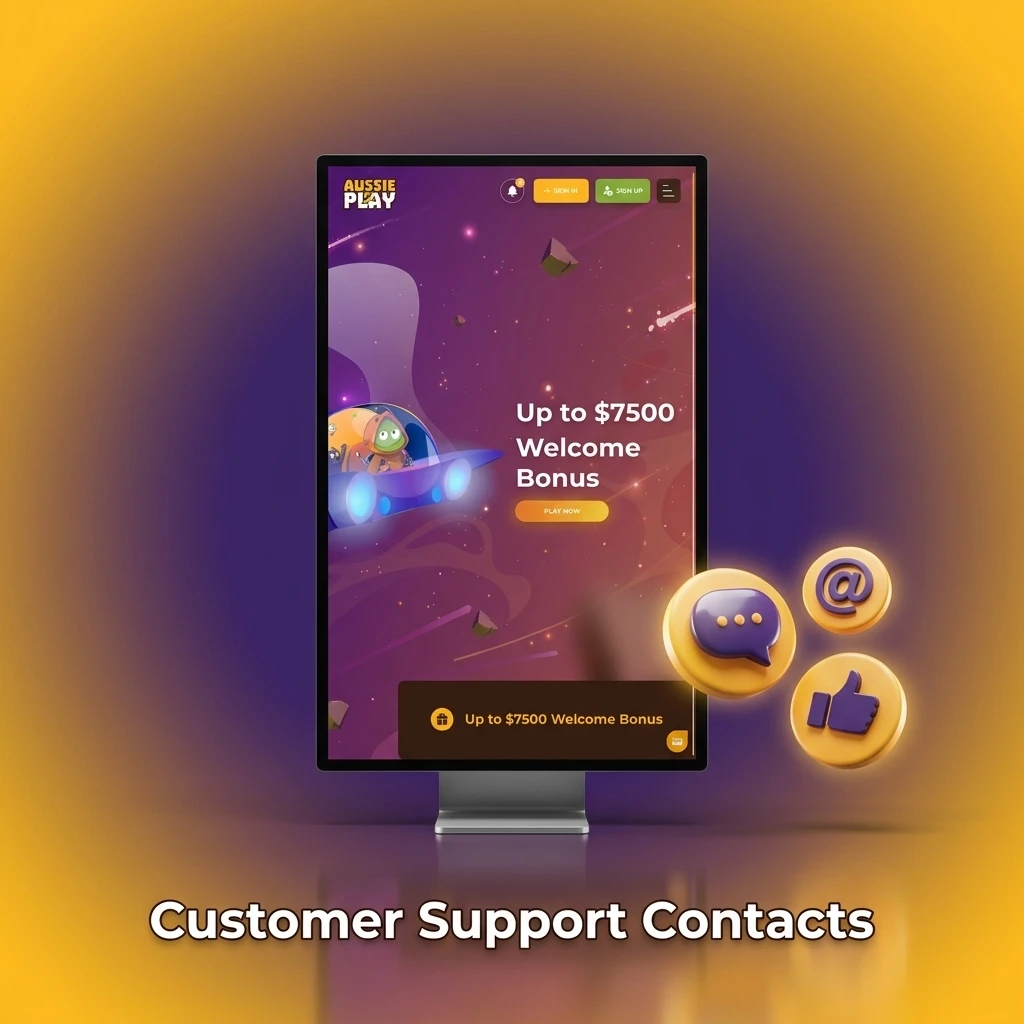Aussie Play Casino customer support options including live chat, email, phone, and help centre for deposit queries