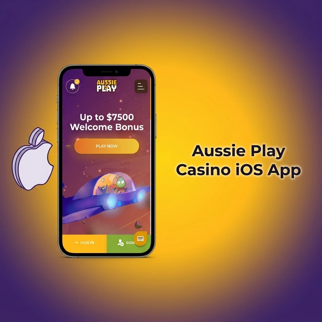 Aussie Play Casino iOS app on iPhone and iPad showing casino games, sports betting and payment features requiring iOS 12.0+