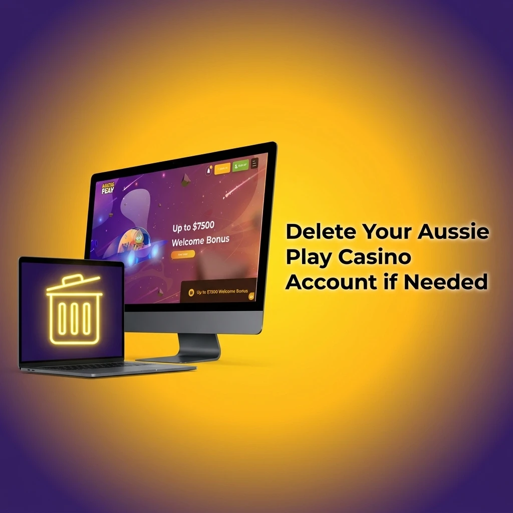 Aussie Play Casino account deletion steps showing settings menu and customer support options for closing your account