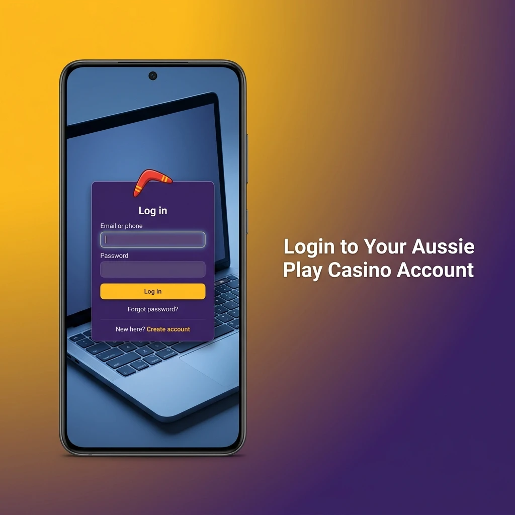 Aussie Play Casino login page on desktop and mobile showing sign in steps for account access