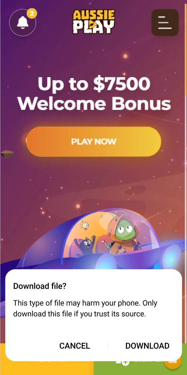 Tap to agree and start the Aussie Play Casino App download.