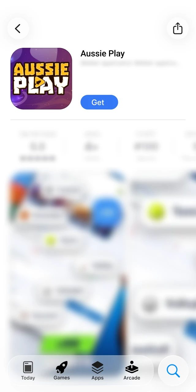 Screenshot of Aussie Play Casino iOS app download process on App Store