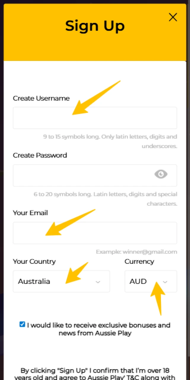 Provide your personal details to create an Aussie Play App profile.