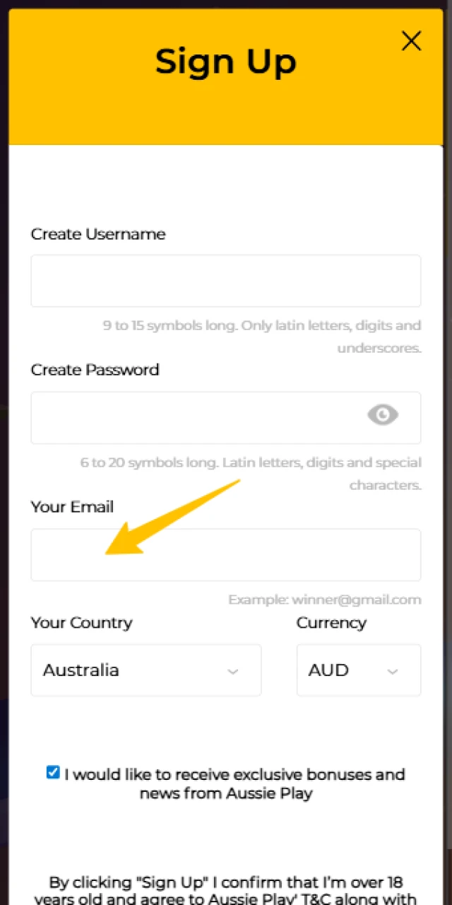Tap the register button in the Aussie Play App to sign up.
