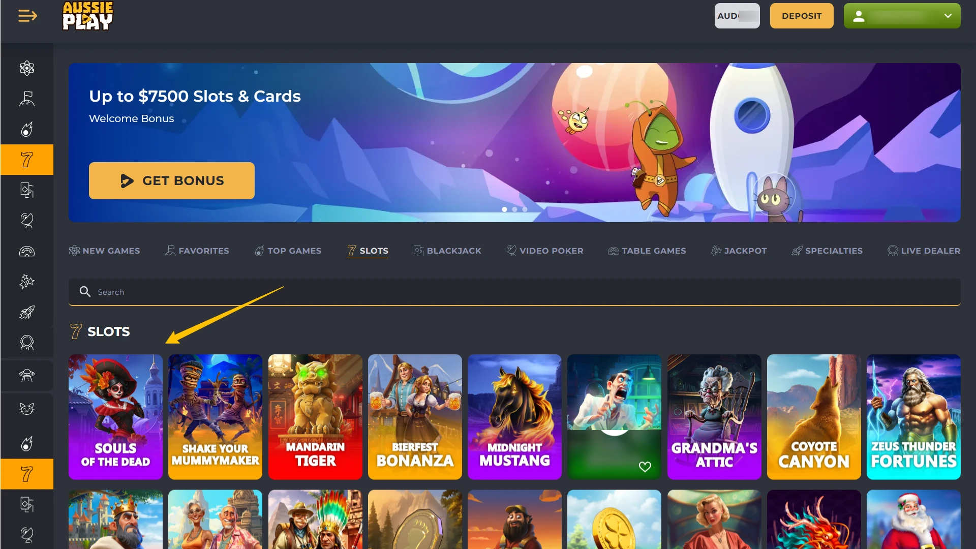 Choose a preferred game and play at Aussie Play Casino now.