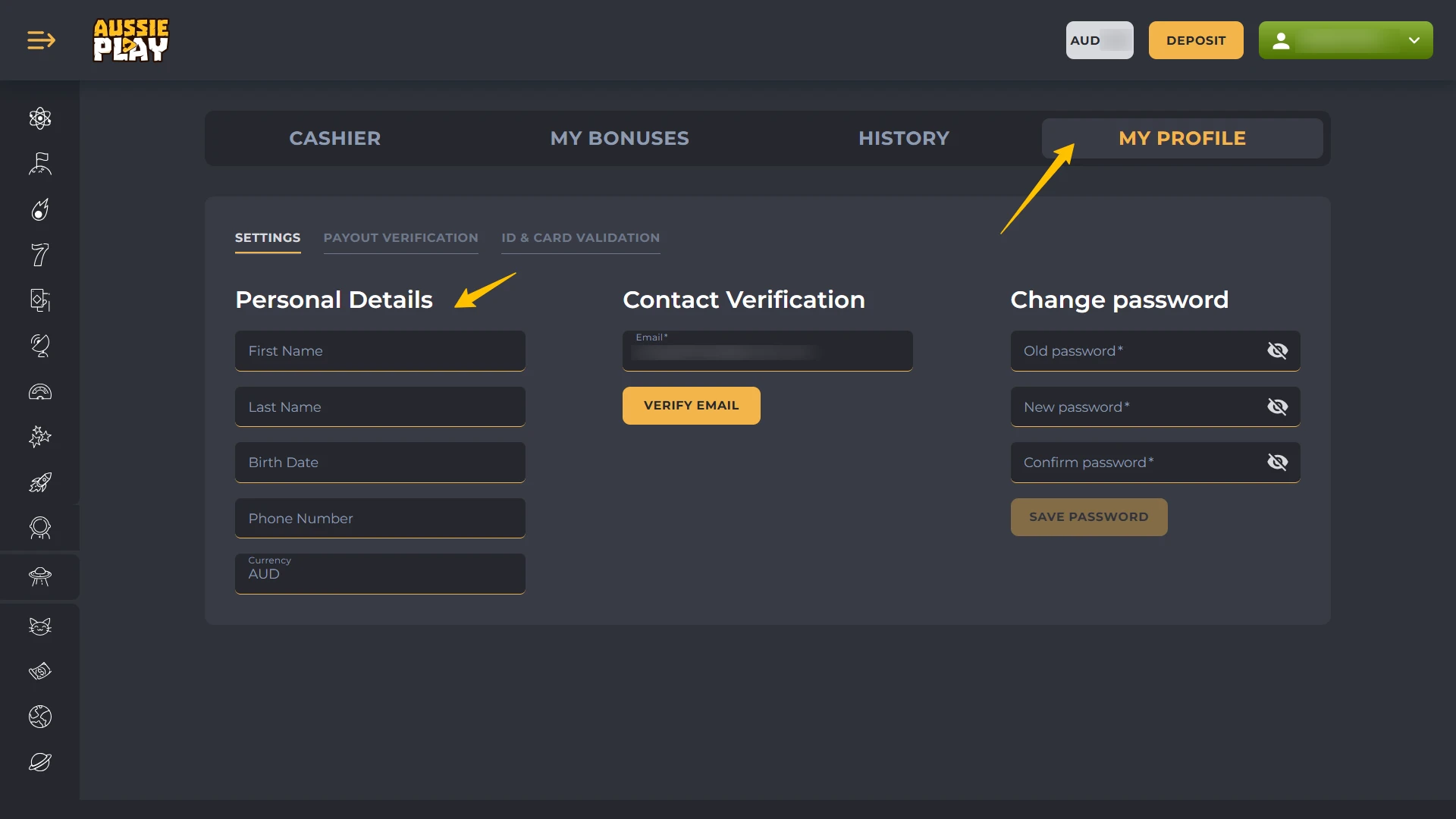 Update your user profile for a successful Aussie Play Registration now.